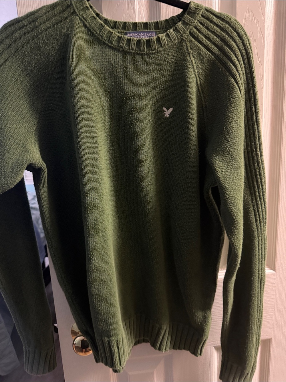 American Eagle Outfitters Green Ribbed-Detail Crewneck Sweater - Men's